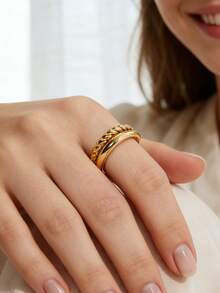 Charm-In Nhẫn nữ mạ vàng, kiểu dáng xoắn hở - Phụ kiện thường ngày/dự tiệc, món quà hoàn hảo cho bạn bè/lễ tốt nghiệp. - Vàng - Xem 2