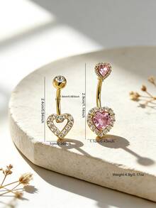 2件套女士性感迷人心形锆石肚脐环饰品，适合日常佩戴，情人节礼物套装 - 2件 - 查看 4