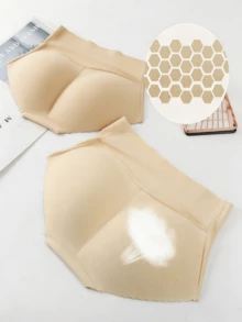 1件装女士无缝高腰塑形内裤，提臀无缝加垫短裤，透气蜜桃臀塑形提拉裤，加垫提臀塑形内衣，蜜桃臀 - 杏色 - 查看 7