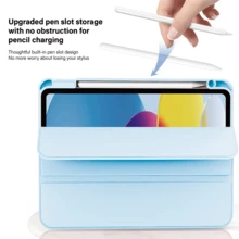 PHYLYN 1 件装三折硅胶 iPad 保护套，超薄支架，防震防刮，带笔槽，防摔平板电脑保护套，兼容 Apple iPad Mini 6/7、9.7/10.2/10.5 英寸、Air 4/5/6、10 代、10.9 英寸、Pro 11 英寸、Air 11 (M2) 和 Pro 11 (M4) 型号。透明背壳，高透光度，方便 DIY 个性化定制。 - 藍白色 - 查看 3