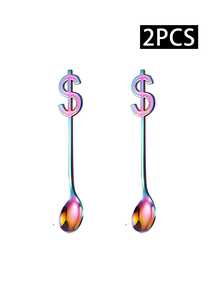 2pcs Stainless Steel Coffee Stirring Spoons, Suitable For Cafes, Afternoon Tea, Restaurants, Meal Times - Multicolor - View 12