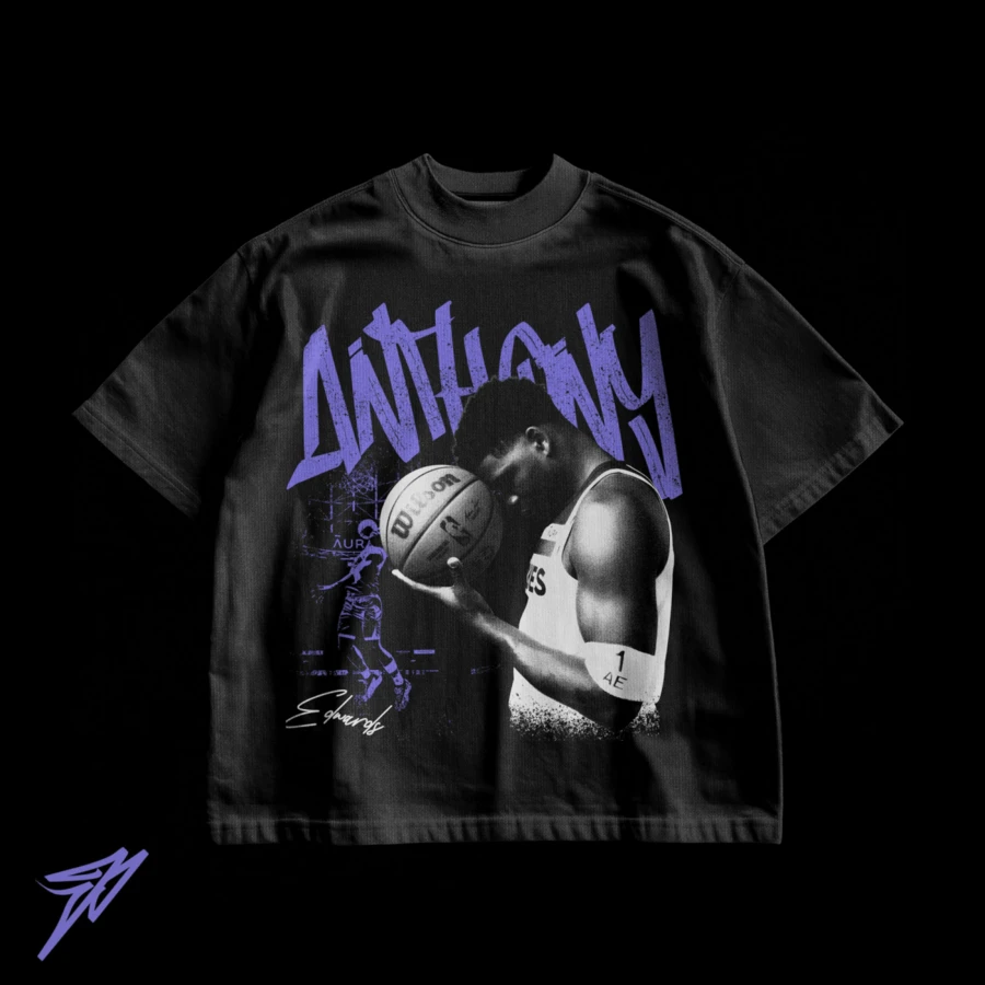 Anthony Edwards T-Shirt Vintage Bootleg Basketball Graphic Design Tee Shirt - 黑色 - 查看 1