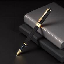 A Fashionable Metal Signature Pen/Smooth Writing/Wrinkled Lacquer Surface Business Gift Advertising Pen/High-End Men's And Women's Executive Pen/Student Calligraphy Practice Pen/Replaceable Pen Core - Black - View 3