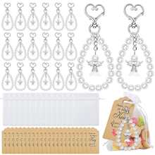 15pcs Angel Keychain Set, Includes 5 Pearl Guardian Angel Pendant Keychains, 5 Thank You Cards, And 5 Organza Bags, Suitable For Weddings, Baptisms, And Gifts - Multicolor - View 2