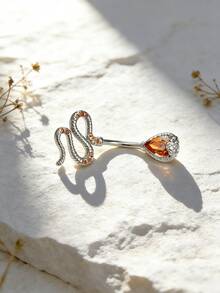 1件装女士暗黑朋克风锆石蛇形肚脐环，女士身体穿刺肚脐饰品，适合日常佩戴、派对、海滩度假装扮 - 蛇 - 查看 3