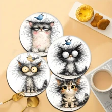 Bộ 6 đế lót ly họa tiết chim và mèo, đế lót ly silicon thấm hút dùng trang trí nhà cửa cho tách trà, ly nước, ly rượu vang, cốc cà phê, phù hợp cho gia đình, tiệc tùng, phụ kiện nhà bếp, mọi mùa. - Nhiều màu - Xem 7