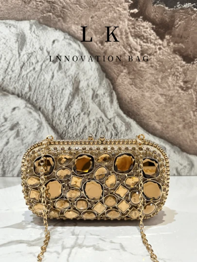 1 pieza Bolso de mujer de lujo con cadena, incrustado con diamantes de cristal de vidrio irregular y hueco, perfecto para el Día de San Valentín, bodas, fiestas, ocasiones formales, regalos de mujer y necesidades de cena/fiesta