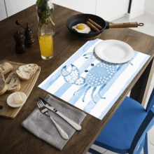 1 pieza/4 piezas/6 piezas Manteles individuales de lino con estampado de cangrejo, decoración del hogar adecuada para la mesa de comedor, para todas las estaciones, manteles de mesa lavables modernos, decoración de habitaciones, posavasos, manteles de cocina y comedor, decoración de fiestas interiores y exteriores, regalo ideal - Multicolor - Ver 8