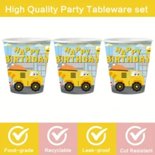 50/80pcs Construction Themed Disposable Tableware Set, Perfect For Valentine's Day, Back-To-School Season ,Camping, Patio Barbecues, Picnitc, Bbq, Wedding, Bachelorette Party, Party And Birthday, Suitable For Party Decorations, Home Decorations