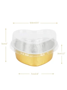 30 sets de mini moldes de aluminio para magdalenas con tapas, 100 ML/ 3.4 onzas, moldes para pasteles con forma de corazón, tazas desechables para magdalenas y flanés para San Valentín, Día de la Madre, boda y cumpleaños, color dorado - Dorado - Ver 4