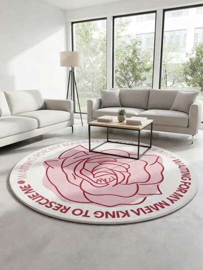 1件白色底粉色玫瑰花客厅地垫，卧室装饰，家居休闲地毯，装饰地毯，卧室装饰，小地毯，地毯，家居装饰，客厅地毯，客厅小地毯，卧室地毯，客厅家居装饰，户外地毯，长毛绒地毯，毛绒地毯，秋冬季地毯，厚实/长毛绒，可水洗地毯