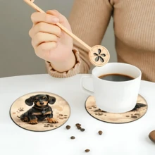 6pcs Cute Dog Pattern Coaster Set, Home Decor Absorbent Silicone Coasters For Tea Cup, Water Glass, Wine Glass, Coffee Mug, Dining Table, Suitable For Home, Party, Kitchen Accessories, All Season - Multicolor - View 6