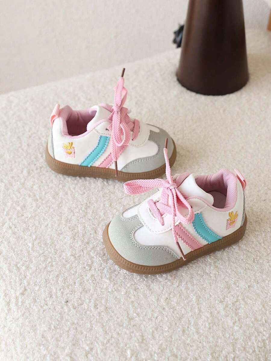 1 Pair Girls' Casual Sneakers, Children's Fashion Sports Shoes, Little White Shoes - Pink - View 1