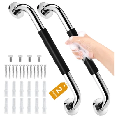 2-Pack Premium Stainless Steel Shower Grab Bar Set - Non-Slip, 12/16 Inch Thickened Design, Durable And  Handles For The Elderly And Disabled - Easy To Install, Suitable For Bathtubs And Showers, Stair Railings, And Walkway Handrails.