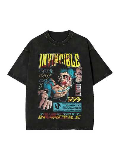 Refreshing Summer Ladies Invincible Hero Vintage Cotton Loose Large Size Washed T-Shirt Clothes Vintage Short Sleeve Crew Neck Summer T-Shirt2 vacation outfits men