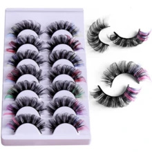 Colorful 3D Mink False Eyelashes: Vivid Hues, Long Curled. Handmade Premium Fiber, Reusable. Perfect For Daily Wear, Dates, Parties & Cosplay - 彩色 - 查看 1