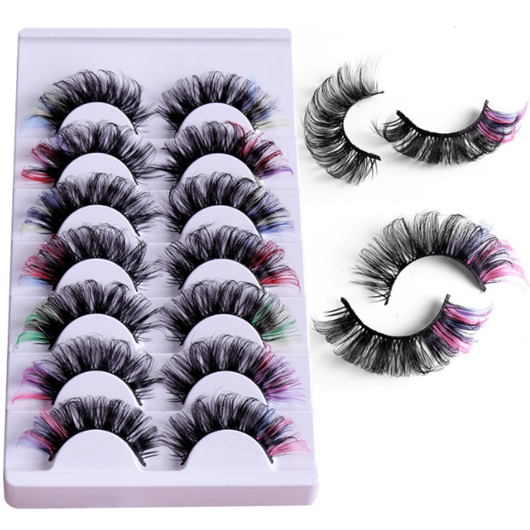 Colorful 3D Mink False Eyelashes: Vivid Hues, Long Curled. Handmade Premium Fiber, Reusable. Perfect For Daily Wear, Dates, Parties & Cosplay - 彩色 - 查看 1