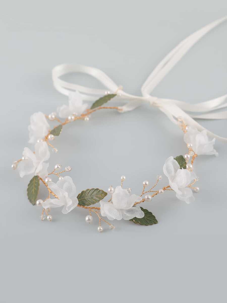 1pc Alloy Leaf & Faux Pearl Beaded Headband, Suitable For Wedding, Party, And Daily Wear