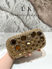 1PC Luxury Women's Irregular Glass Rhinestone Diamond Inlaid Chain Bag With Hollowed Out Women's Dinner Handbag, Perfect For Valentine's Day, Weddings, Parties, Formal Occasions, Women's Gifts, And Dinner/Party Needs - Nhiều màu - Xem 13