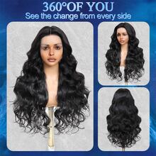 200 Density 32 Inch Natural Black Color Body Wave 13X4 Transparent Lace Front Human Blended Hair Wigs 5*5 Glueless Wig With Baby Hair Body Waves Perfect For Daily Wear Natural Looking Soft For Women's Long Fashionable Blended Hair Wig - Natural & Black - View 6