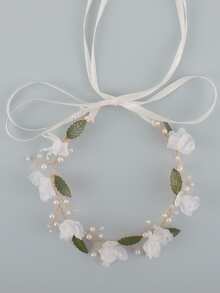 1pc Alloy Leaf & Faux Pearl Beaded Headband, Suitable For Wedding, Party, And Daily Wear - Gold - View 3