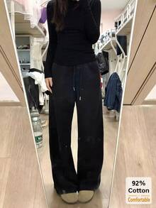 女款秋季純棉長袖T恤，黑色百搭上衣，修身純色內搭底層 - 黑色 - 查看 4