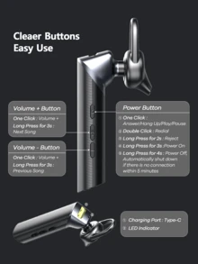 Remax New Wireless Headphone Single Ear Hook, Bone Conduction, With Noise Cancelling, 12H Playtime, Suit For Work/Home/Cell Phone/Computer/Zoom/Teams/Truck Driver, Black/White - RB-t01 - View 10
