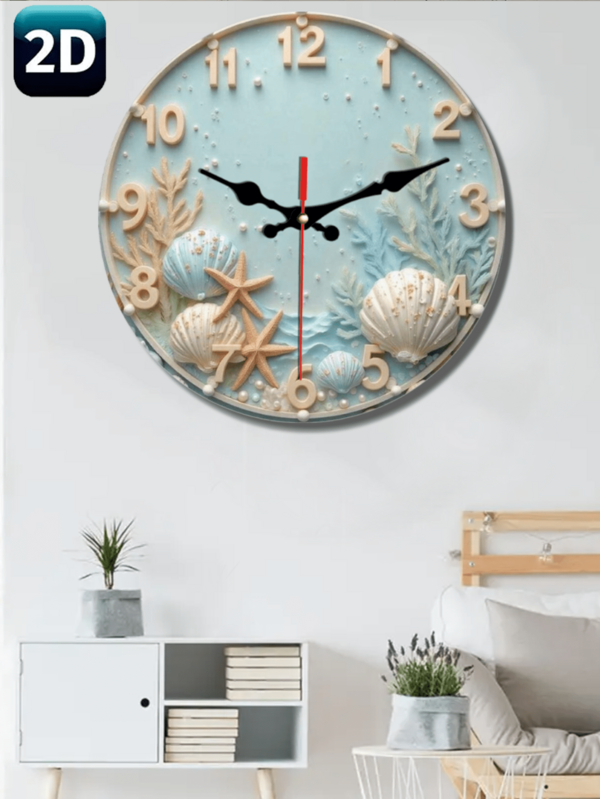 Horloge murale thème océan, alimentée par pile, silencieuse, bleu clair, crée une atmosphère fraîche d'océan, décorée d'étoiles de mer, coquillages, algues et autres éléments marins, pleine d'innocence enfantine et de charme océanique. Convient pour décorer les chambres d'enfants, les salons, les chambres à coucher, les cuisines, les chambres de jeunes filles ou les maisons recherchant un style frais et naturel - Piles non incluses