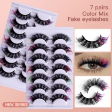 Colorful 3D Mink False Eyelashes: Vivid Hues, Long Curled. Handmade Premium Fiber, Reusable. Perfect For Daily Wear, Dates, Parties & Cosplay - 彩色 - 查看 4