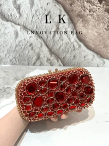 1PC Luxury Women's Irregular Glass Rhinestone Diamond Inlaid Chain Bag With Hollowed Out Women's Dinner Handbag, Perfect For Valentine's Day, Weddings, Parties, Formal Occasions, Women's Gifts, And Dinner/Party Needs - Nhiều màu - Xem 14