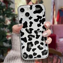 Leopard print faux leather texture This patterned clear soft case airbag is compatible for  17 Pro Max/Air/16/15/14/13/12 mini/11. It's an ideal gift for Christmas and Valentine's Day, perfect for boyfriends, girlfriends, and family. - transparente - Ver 1