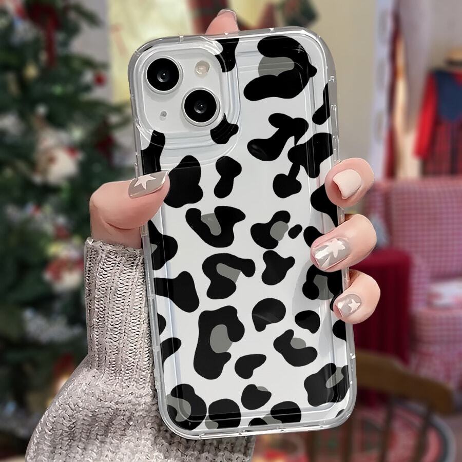 Leopard print faux leather texture This patterned clear soft case airbag is compatible for 17 Pro Max/Air/16/15/14/13/12 mini/11. It's an ideal gift for Christmas and Valentine's Day, perfect for boyfriends, girlfriends, and family. - transparente - Ver 1