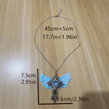 1件哥特复古十字架天使翅膀心形水钻吊坠项链，女士时尚个性化派对珠宝配饰礼品 - 彩色 - 查看 6