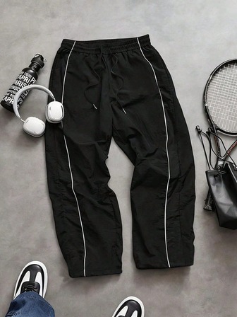 1pc Men's Casual Trousers, Comfortable & Fashionable For Commuting, Outdoor Sports, Training, Hiking, Fitness, Jogging, Daily Wear, Loose Fit Straight Leg Striped Pants, Autumn/Winter