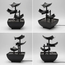 LUMIARTISAN USB Desktop Waterfall Fountain With LED Lights - 3-Tier Indoor Water Fountain With Natural River Rocks,Or For Home Office Bedroom Meditation.Table Décor,Living Room Deccor ,Home Deccor. - màu đen - Xem 8