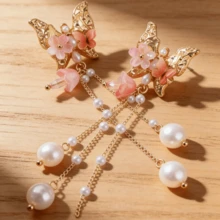 1 Pair Black Velvet Bow Knot Earrings, Sweet & Elegant Long Tassel Drop Earrings For Women, Suitable For Autumn/Winter Valentines,Mom,Mother,Mother's Day,Gift Everyday Wear For Holiday Parties - 香檳色 - 查看 4