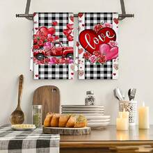 2/4/48片装厨房抹布，情人节爱心玫瑰卡车图案涤纶抹布，柔软吸水，适合日常厨房清洁，也可作为婚礼或节日装饰，增添浪漫氛围，厨房装饰毛巾，情人节，婚礼装饰 - 彩色 - 查看 17