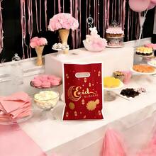 10个黑色月亮节卡通糖果袋，PE材质礼品袋，月亮城堡图案礼品袋，节日礼品零食包装袋 - 紅色 - 查看 2