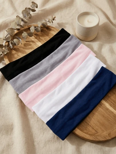 5pcs/Pack Women's Bohemian Style Non-Slip Headbands, Suitable For Yoga, Running, Fitness And Face Washing - Soft Elastic Moisture-Wicking Headbands, Solid Color Casual Headbands, Suitable For All Seasons, Women And Girls Hair Accessories (Black, Gray, Pink, White, Navy Blue) Women Sweatband Causal Hair Band Elegant Head Scarf