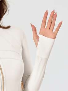 Women's Solid Color BBL Zip Up Sports Jacket With Pockets Gold Zipper High Stretch Lightweight Yoga Tennis Gym Workout Outerwear Workout Clothes Pickleball Clothes - Ngà voi/Vàng - Xem 5