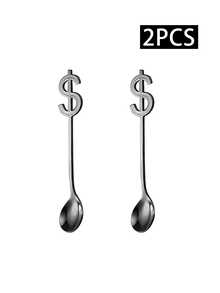 2pcs Stainless Steel Coffee Stirring Spoons, Suitable For Cafes, Afternoon Tea, Restaurants, Meal Times - Multicolor - View 6