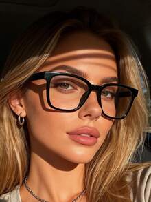 1pc Women Plastic Oversized Geometric Multicolor Full Frame Personalized Ins Style Clear Glasses For Holiday Gift Street-Photography Bachelorette Party Club Shopping Weekend Outfit Appointment Outfits Fashion Accessories - 1pc 黑框白平 - 查看 4