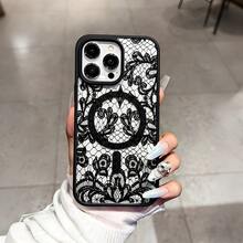 Black Lace Pattern This MagSafe Magnetic Phone Case, Compatible With IPhone 17/Air/16/15/14/13/12 Pro/11/XS Plus Max/ S22/S23/S24/S26, Features A Stylish And  Pattern Design. Available In A Variety Of Colors, This Classic, Shockproof Hybrid Case Makes A Perfect Gift For Friends And Family For Halloween, Christmas, And Thanksgiving. - màu đen - Xem 4