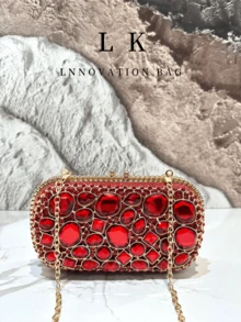 1PC Luxury Women's Irregular Glass Rhinestone Diamond Inlaid Chain Bag With Hollowed Out Women's Dinner Handbag, Perfect For Valentine's Day, Weddings, Parties, Formal Occasions, Women's Gifts, And Dinner/Party Needs - Nhiều màu - Xem 2