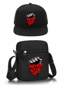 1件/2件装“永不放弃”字母图案印花Y2K街头风棒球帽及可调节斜挎包，男女通用户外运动帽和单肩包，送给自己和朋友的礼物