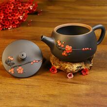 1 Set Purple Clay Plum Blossom Teapot Set, Handmade Purple Clay Teaware, Home & Travel Tea Set, Includes 1 Teapot And 4 Guest Tea Cups, Unique Chinese Style Teaware, Suitable For Home Use, Guests, And Gifts - Multicolor - View 2