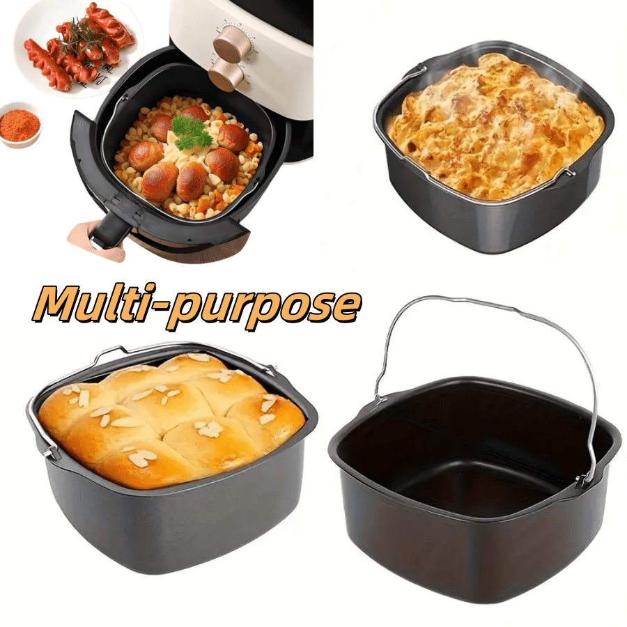 1pc Square Frying Pan - Non-Stick Carbon Steel Baking Tray For Oven And Air Fryer, Easy To Clean, Even Heat Distribution, Suitable For 6L+ Air Fryers, For Baking Pizza, Cake, Bread, Pancake, Baking And Frying, Air Fryer Accessories, Kitchen Gadget