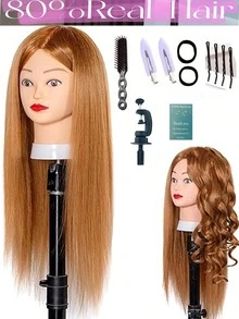 Mannequin Head With 80% Human Hair Straight 24"-26" Doll Head With Hair Cosmetology Mannequin Head Human Hair For Hairdresse - Multicolor - View 8