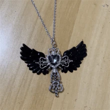 1件哥特复古十字架天使翅膀心形水钻吊坠项链，女士时尚个性化派对珠宝配饰礼品 - 彩色 - 查看 9