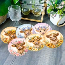 6pcs Cute Highland Cow Pattern Coaster Set, Home Decor Absorbent Silicone Coasters For Tea Cup, Water Glass, Wine Glass, Coffee Mug, Suitable For Home, Party, Kitchen Accessories, All Season Decoration - Multicolor - View 4